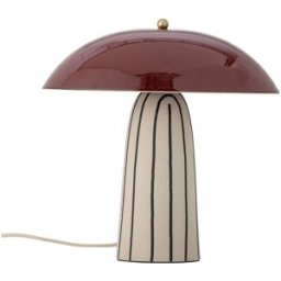 Lampe de table en grès à rayures bleu et abat-jour rouge foncé brillant 21 x 30 x 32 cm Arvid - Bloomingville