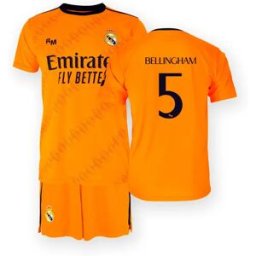 Real Madrid Ensemble Junior à Manches Courtes Loin 24/25 Bellingham Orange 12 Années Garçon,Fille
