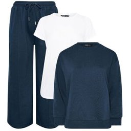 Yours Curve Yours Curve Joggers Sweatshirt & T-Shirt Set 2 Pack bleu FR 46 (EU 44)