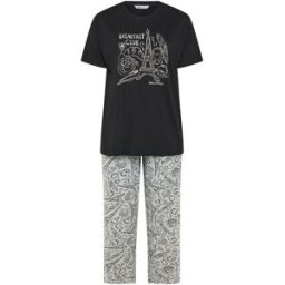 Yours Curve Yours Curve Short Sleeve Wide Leg Pyjamas Set Noir FR 48-50 (EU 46-48)