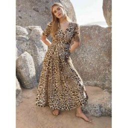 Forever New Forever New Leopard Print Melinda Belted Midi Dress with a Touch of Linen Brun FR 38 (EU 36)