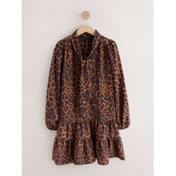 Next Long Sleeve Tie Neck Mini Dress Brun FR 56 (EU 54)
