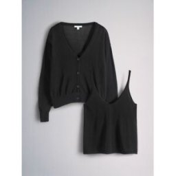 The Set The Set Sheer Knitted Vest and Cardigan Set Noir S (FR 38-40)