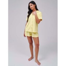 Loungeable Loungeable Très doux Jersey Rib Traditional Manches courtes Set jaune XS (FR 34-36)
