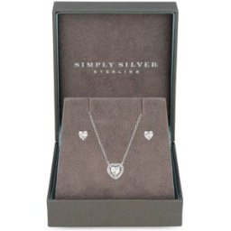 Simply Silver Simply Silver Cubic Zirconia Halo Heart Set - Gift Boxed argenté Un an