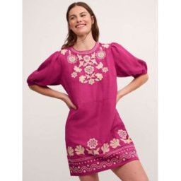 Monsoon Monsoon Lydia Embroidered Linen Blend Mini Dress Rose FR 46 (EU 44)