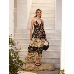 South Beach South Beach Leopard Halter Neck Tiered Maxi Dress Noir FR 44 (EU 42)