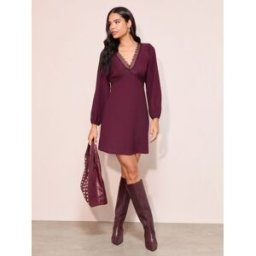 Friends Like These Robe mini à manches longues en jersey et col en V ornée de dentelle, style « Friends Like These » violet FR 52 (EU 50)