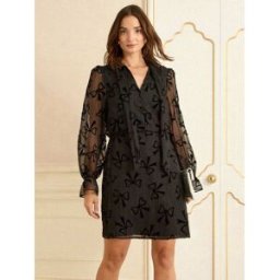 Love & Roses Love & Roses Burnout Tie Neck Mini Dress Noir FR 44 (EU 42)