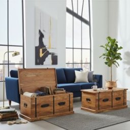 Bois & Chiffons - Table basse coffre rectangulaire en acacia massif Marron - 100x55x45 cm OS