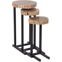 Bois & Chiffons - 3 Tables basses gigognes acacia et métal naturel - 38x38x70 cm OS
