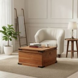 Bois & Chiffons - Table basse coffre carrée en acacia massif Naturel - 85x85x50 cm OS