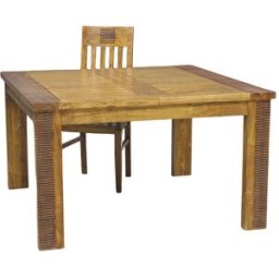 Bois & Chiffons - Table de repas carrée allonge bois strié Acacia Verone Naturel - 130x130x76 cm OS