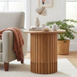 Bois & Chiffons - Table d'appoint ronde pour canapé Chêne Dalta Marron - 56x56x56 cm OS
