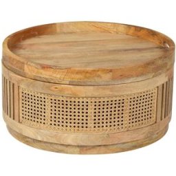 Bois & Chiffons - 2 Tables basses manguier et cannage offre m&m naturel - D.76x45 cm OS