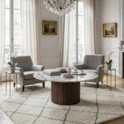 Bois & Chiffons - Table basse ronde plateau marbre Manguier Kfir III marron - 90x90x45 cm OS