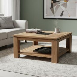 Bois & Chiffons - Table basse carrée bois sculpté bicolore Acacia Maya Naturel - 80x80x40 cm OS