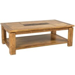 Bois & Chiffons - Table basse rectangulaire bois sculpté bicolore acacia maya brun/miel - 120x70x40 cm OS