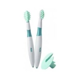 NUK 2 Brosses à Dents Educative 6 mois et plus - Blister 2 brosses à dents + 1 bague de sécurité