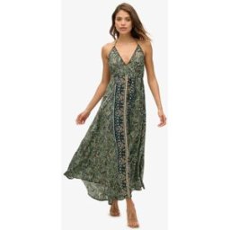 Superdry Dames a Motif Cachemire St Tropez Robe Longue Vert, Noir et Bleu Imprimé, Taille: 38-40