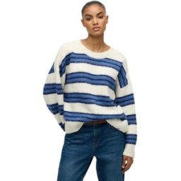 Superdry Pull Slouchy Brushed Stripe Bleached Denim Blue Stripe XS Femme