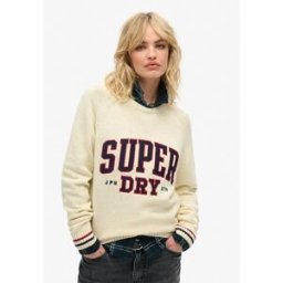 Superdry Pull Slouchy Graphic Natural White XL Femme