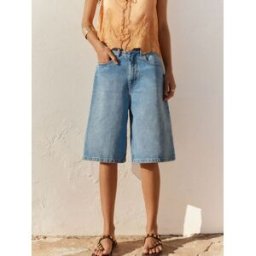 BHOEM Bermuda long taille mi-haute bleu FR 36 (EU 34)