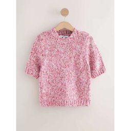 Next Pull à manches courtes en maille torsadée avec laine Rose XL Petite (FR 50-52)