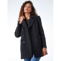 Roman Roman Double Breasted Longline Coat Noir FR 48 (EU 46)