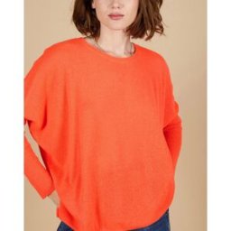 Cashmere Tribu - Pull poncho 100% Cachemire Alizée col rond corail fluo M