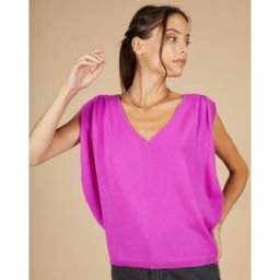 Cashmere Tribu - Pull 100% Cachemire Bella épaulettes violet fluo M