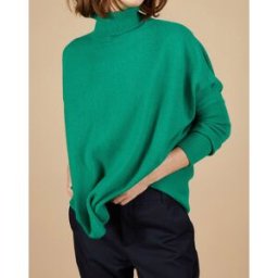 Cashmere Tribu - Pull poncho 100% Cachemire Lola col roulé vert impérial M
