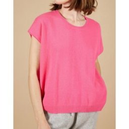 Cashmere Tribu - Pull 100% Cachemire manches courtes Charline boutons au dos tulipe S