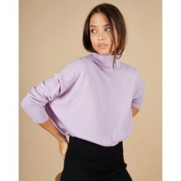 Cashmere Tribu - Pull poncho 100% Cachemire Lola col roulé lilas S