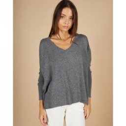Cashmere Tribu - Pull poncho 100% Cachemire Emma col V gris chiné foncé M