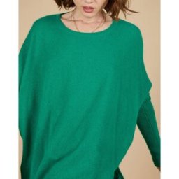 Cashmere Tribu - Pull poncho 100% Cachemire Alizée col rond vert impérial M