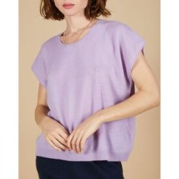 Cashmere Tribu - Pull 100% Cachemire Laurène manches courtes lavande L