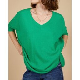 Cashmere Tribu - Pull poncho 100% Cachemire Kelly col V manches courtes émeraude M