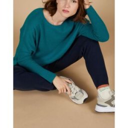 Cashmere Tribu - Pull poncho 100% Cachemire Alizée col rond bleu paon M