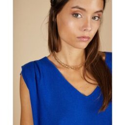 Cashmere Tribu - Pull 100% Cachemire Bella épaulettes bleu électrique M