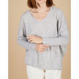 Cashmere Tribu - Pull poncho 100% Cachemire Emma col V gris chiné clair S