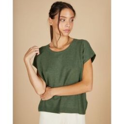 Cashmere Tribu - Pull 100% Cachemire Laurène manches courtes kaki M