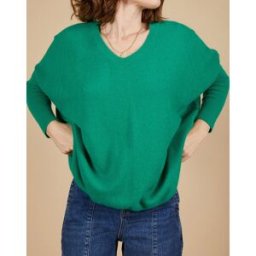 Cashmere Tribu - Pull poncho 100% Cachemire Emma col V vert impérial S