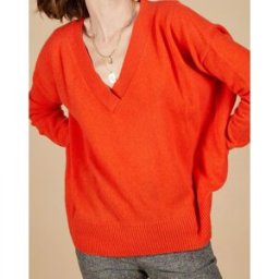 Cashmere Tribu - Pull ample 100% Cachemire Isidore col V orange M