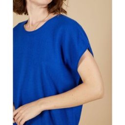 Cashmere Tribu - Pull 100% Cachemire Laurène manches courtes bleu électrique M