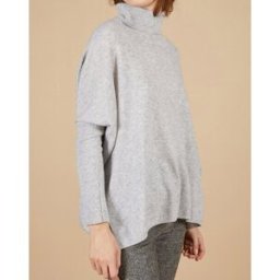 Cashmere Tribu - Pull poncho 100% Cachemire Lola col roulé gris chiné clair S