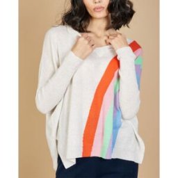 Cashmere Tribu - Pull poncho 100% Cachemire Intarsia Soleil col V nuage M