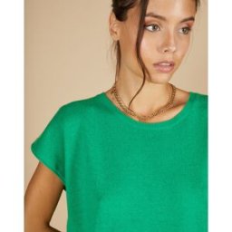 Cashmere Tribu - Pull 100% Cachemire Laurène manches courtes émeraude L