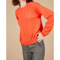 Cashmere Tribu - Pull 100% Cachemire Ines col rond tressé corail fluo S