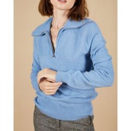 Cashmere Tribu - Pull 100% Cachemire Audrey col zippé topaze M